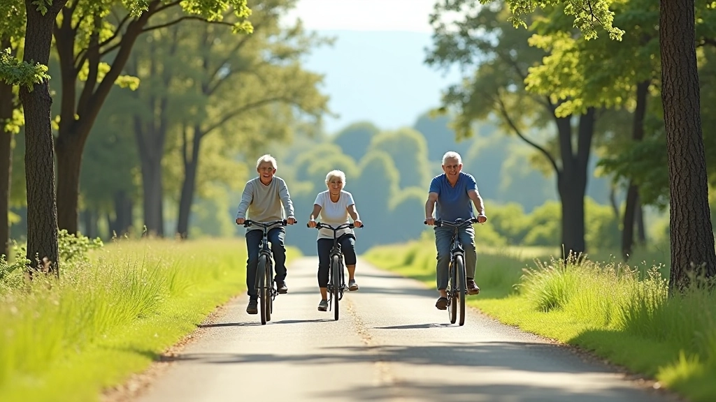 Grupo de ciclistas adultos mayores en ruta accesible